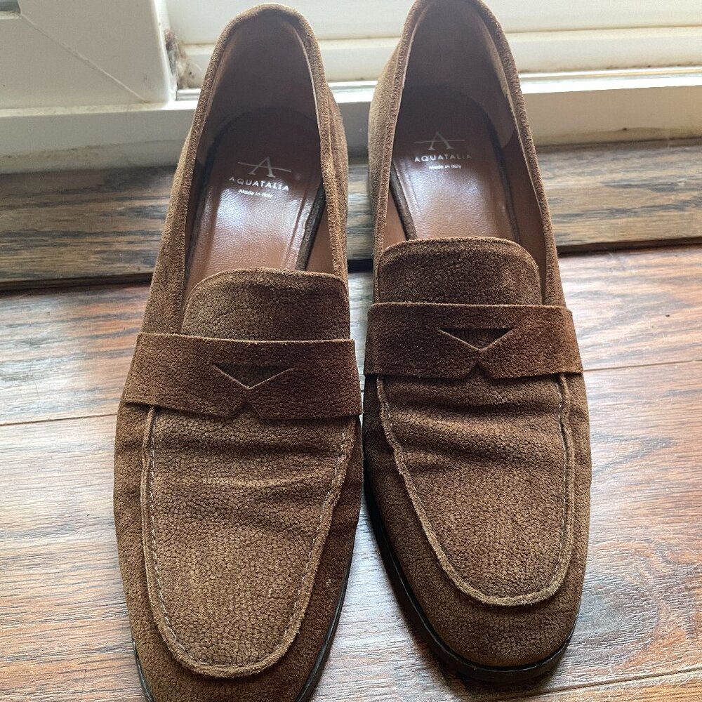 Aquatalia Brown Penny Loafer Suede Italian Women’s 8